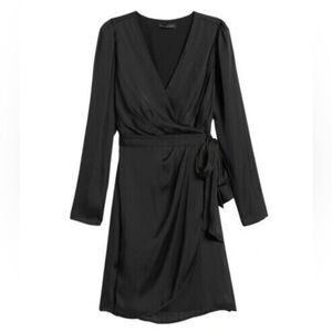 BANANA REPUBLIC Satin Wrap Party Mini Dress, Black, Size 0